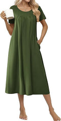Cotton Nightgowns for Women Long House Dresses with Pockets Plus Size Night Gowns Short Sleeve Night Shirts S-3XL