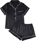 Silk Satin Pajama Set for Women 2 Piece Lounge Pjs Winter Matching Summer Sleepwear Button Down Shirt Shorts