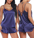Women V Neck Sexy Lingerie Satin Sleepwear Pajamas Cami Shorts Set Nightwear