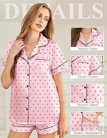 Silk Pajamas for Women Short Sleeve Sleepwear Soft Button Down Loungewear 2 Piece Satin Pjs Shorts Set S-XXL