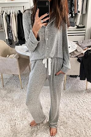 Women's Pajama Sets Long Sleeve Button Down Sleepwear Nightwear Soft Pjs Lounge Sets