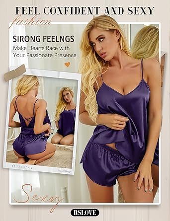 Women V Neck Sexy Lingerie Satin Sleepwear Pajamas Cami Shorts Set Nightwear