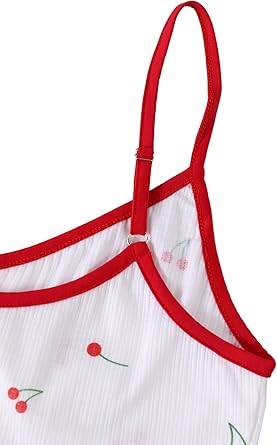 Womens Graphic Print Ribbed PJ Set Crop Cami Tops and Shorts Cute Pajamas Set