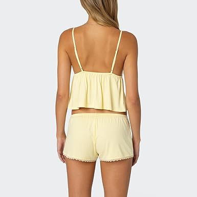 Women's Y2K Lace Pajamas Set 2 Piece Lounge Set Sleeveless V Neck Cami Tops Lace Trim Shorts Sleepwear