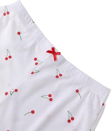 Womens Graphic Print Ribbed PJ Set Crop Cami Tops and Shorts Cute Pajamas Set